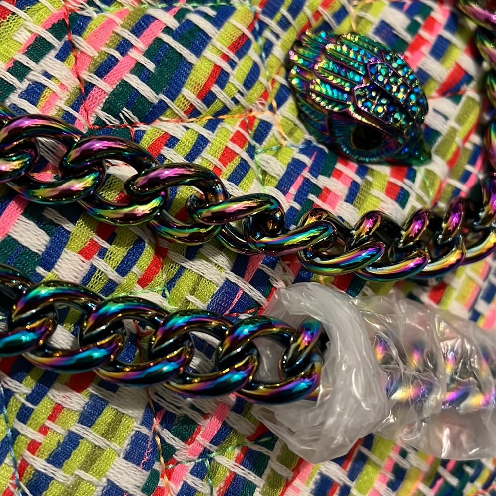 KurtGeiger multi color bag.Lime green pink blue white.Rainbow metallic hardware